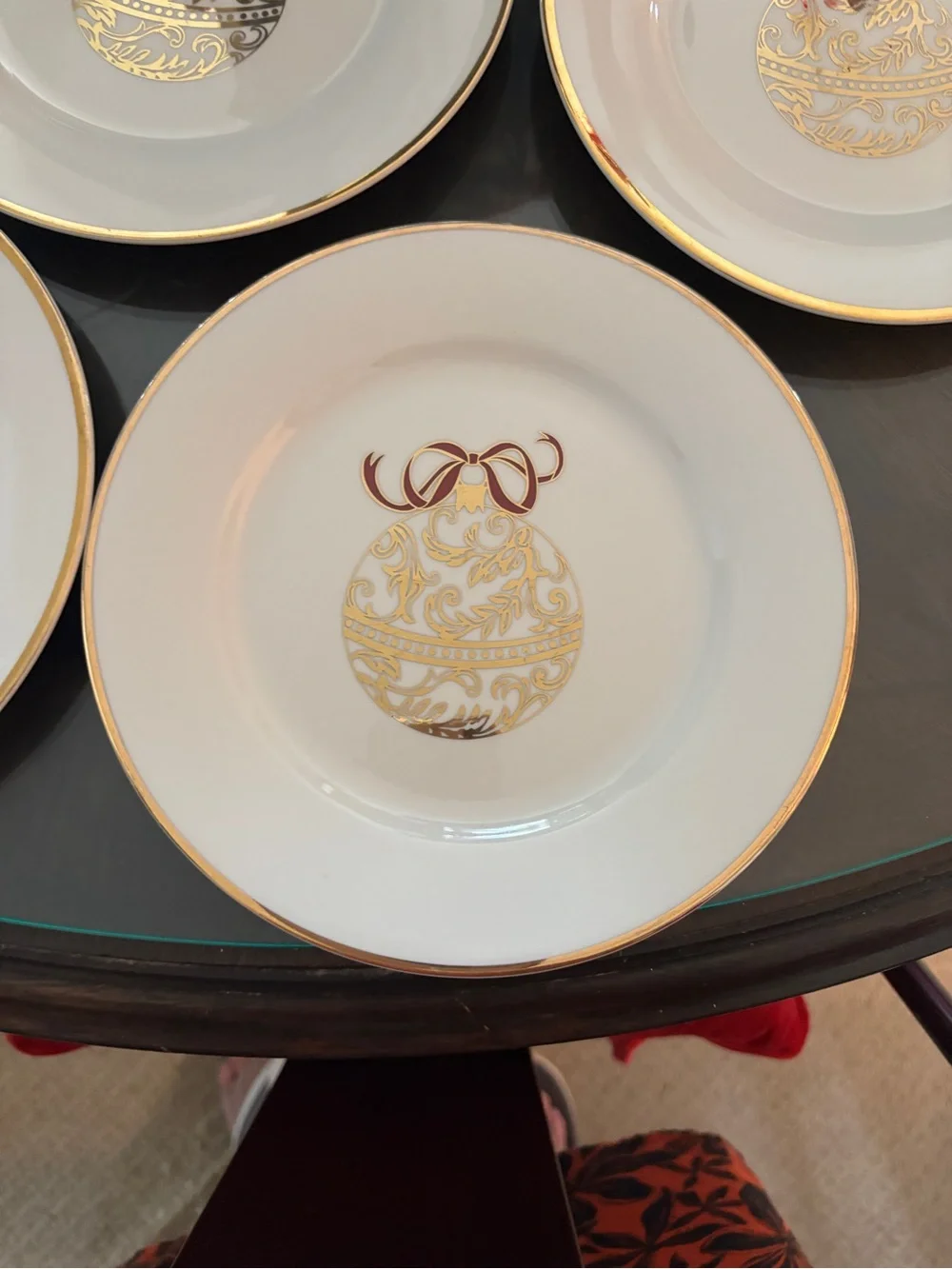 4 Pier 1 White & Gold Holiday Ornament Appetizer/Salad/dessert Plate